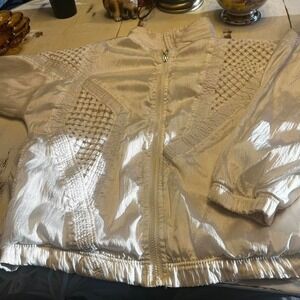 Vintage/Y2K White Shiny‎ Jacket W/ Zipper, Golden Girls Style